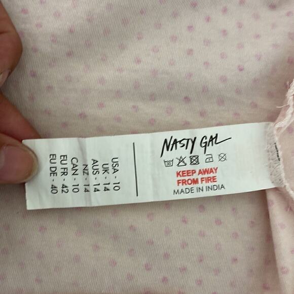 Nasty Gal 2 piece Short Sleve Pajama Set. Pink with dark pink polka dots Size 10 - Picture 5 of 15